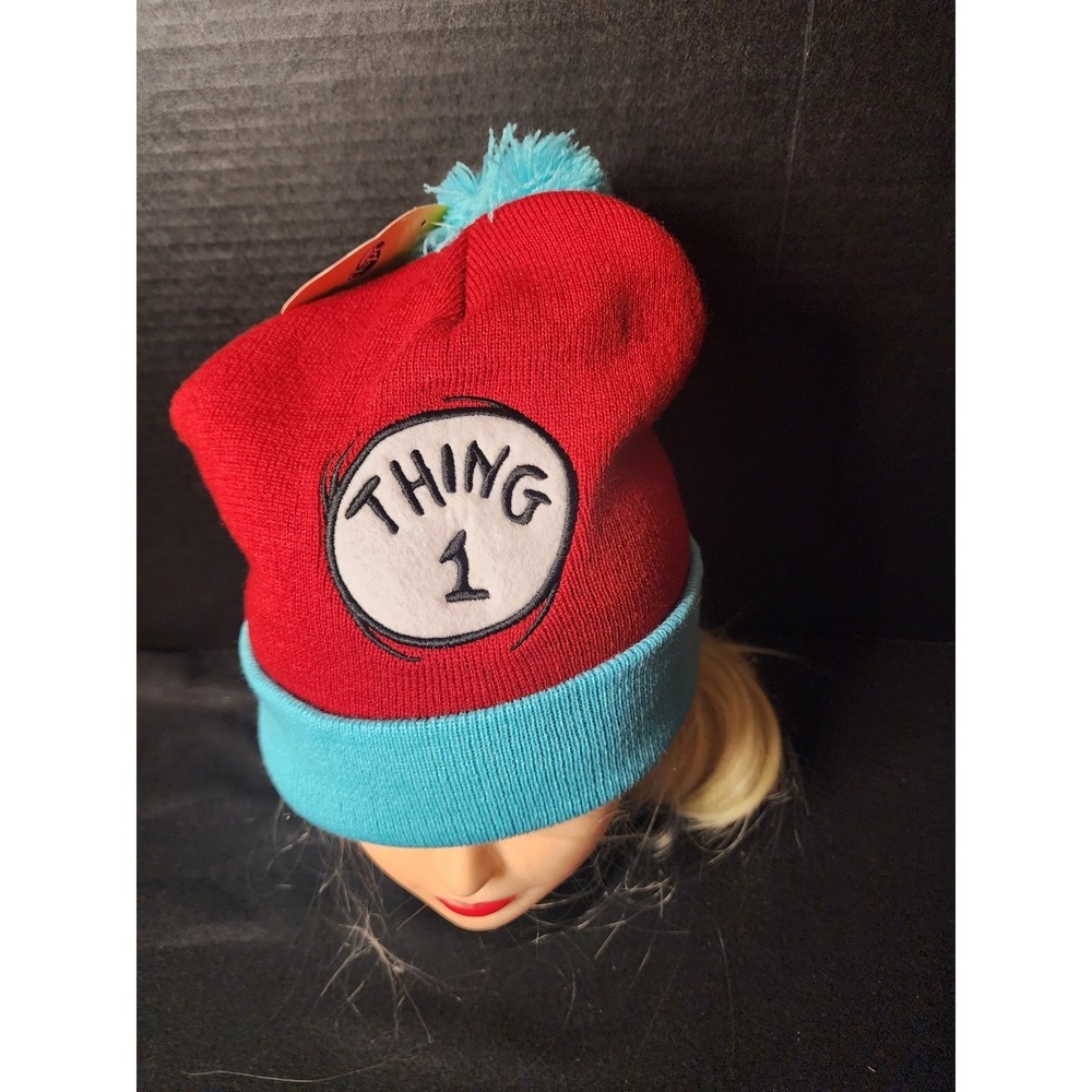 Dr. Suess Thing 1 Red Pom Knit Beanie OSFM